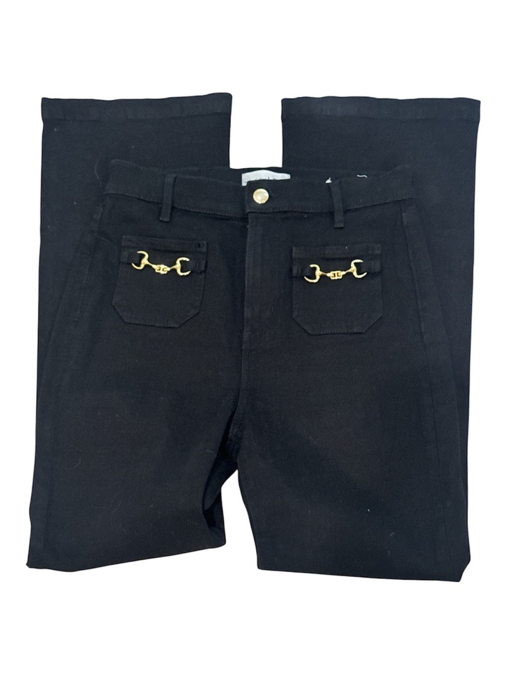 NWT LOFT Black Wide Leg Jeans with Gold Horsebit Pocket Accents. Size 27P